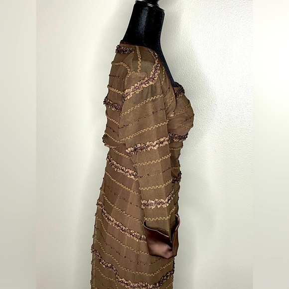 JS Collections Brown Sequin Dress Petite with 3/4 Sleeve Sheer Bolero | Size 8P - Picture 10 of 11